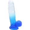Cox Dildo Large Transparent Bleu Ventouse L 25 Ø 5.5 Cm