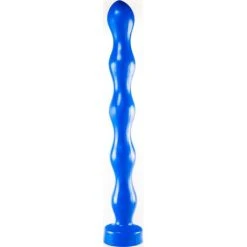 Double Gode Long Ondulé 40 X 4.5 Cm Bleu