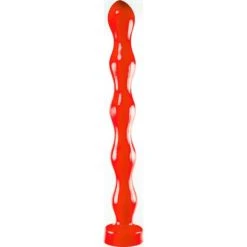 Double Gode Long Ondulé 40 X 4.5 Cm Rouge